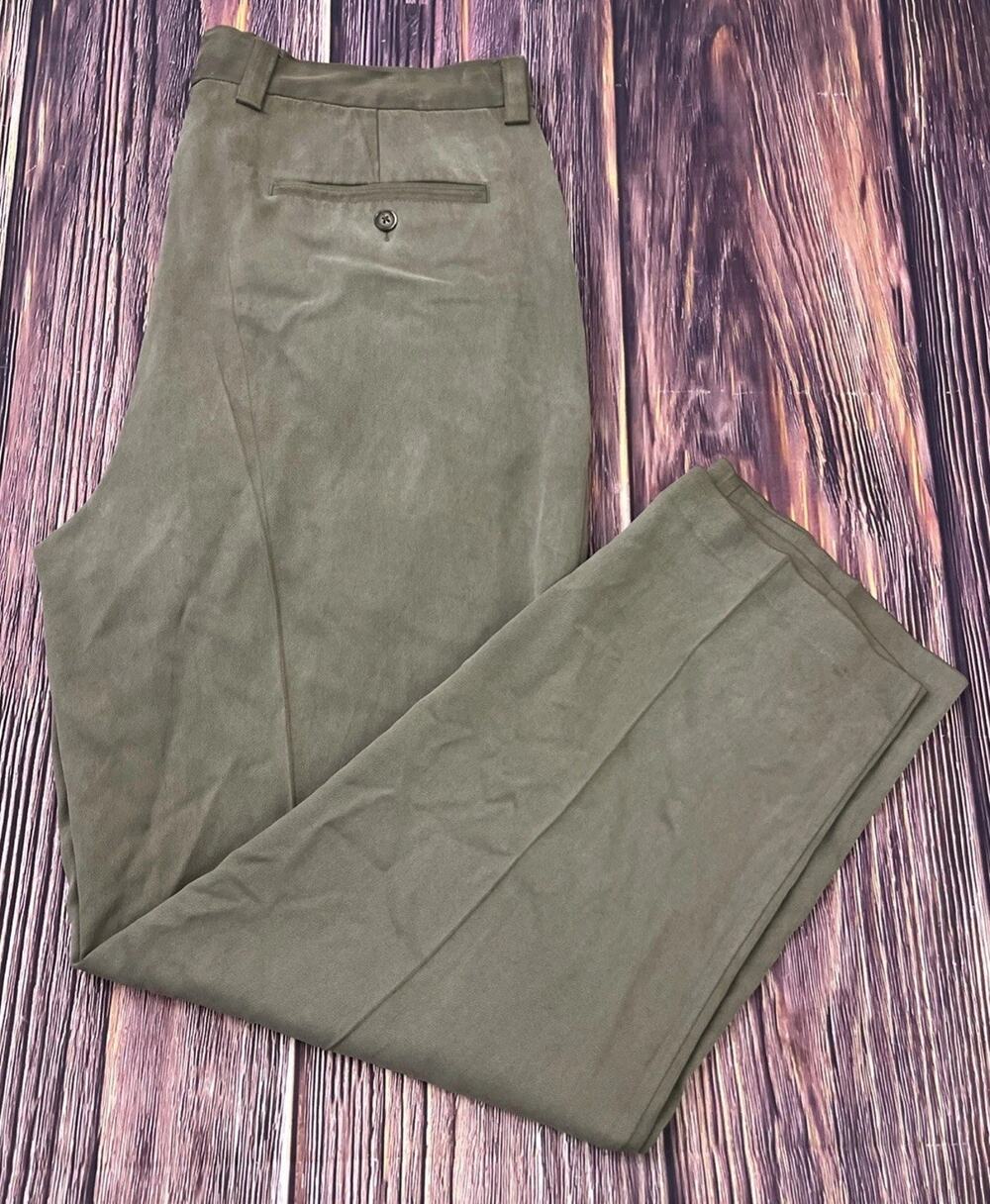Tommy Bahama Pleated Khaki 100% Silk Green Pants Men's 36X30 (Actual 36x30)